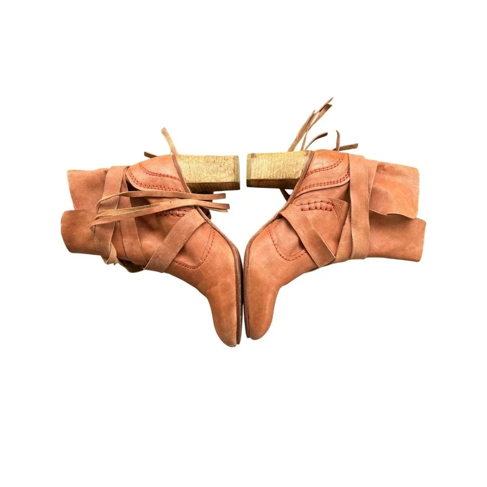 Free People Boots Size 38 / 7.5 Seven Wonders Heel Ankle‎ Booties Leather Rust